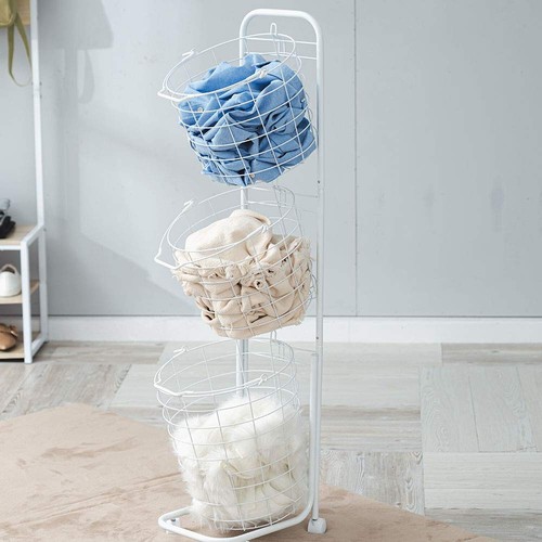 3 Tier Rolling Laundry Hamper with 3 Removable Wire Basket, Metal Sorter Stor... - Picture 2 of 6