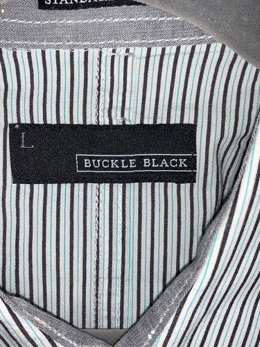 Schnalle schwarz Standard Passform gestreift Button Down Herren Large gebraucht, in einwandfreiem Zustand - Bild 2 von 6