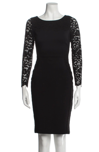 Hobbs London Black Lace Long Sleeve Knee Length Dress Size 4 Black