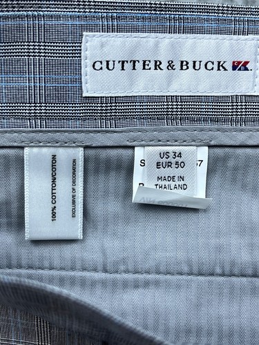 Cutter & Buck Shorts Mens 34 Gray Blue Price of Wales Plaid Flat Front - Picture 6 of 7