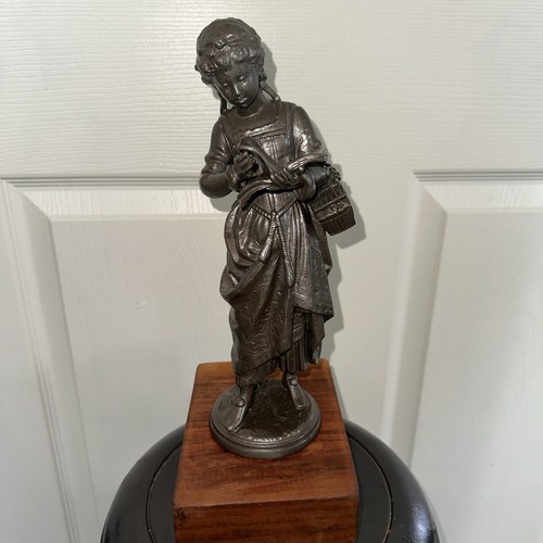 Vtg Metal Girl Reading Book Holding Basket Sculpture Figurine On Base Art Decor - Picture 18 of 18