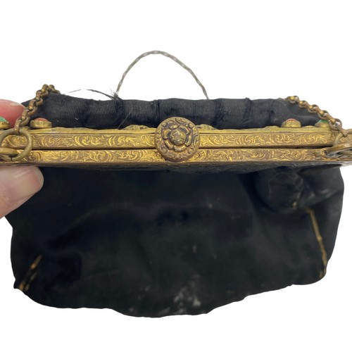 Vintage Victorian Brass & Jeweled Purse Reticule Frame Closure Ornate w/Chain - Picture 4 of 6