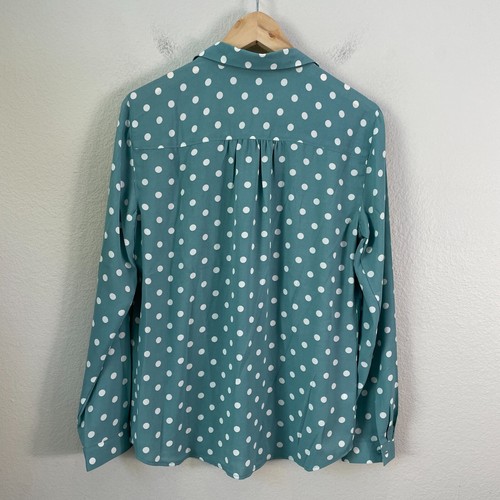 NEW $44 LOFT Womens Medium Seafoam Polka Dot Button Up Blouse Long Sleeve Shirt - Picture 6 of 8