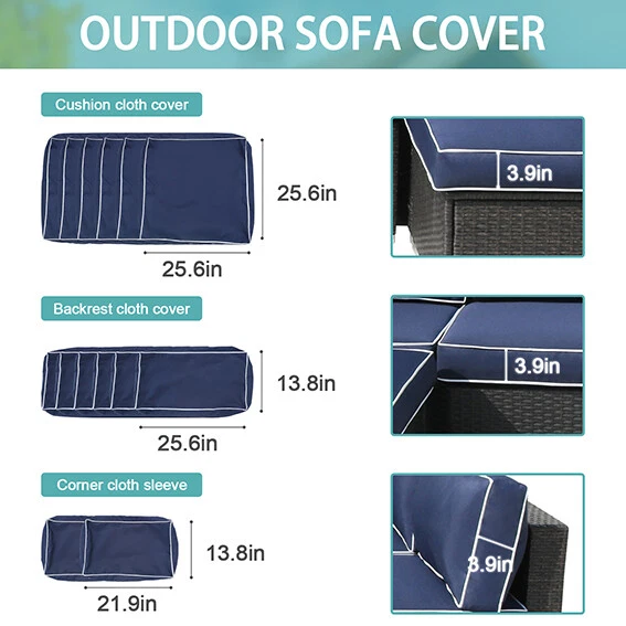 Juego de fundas de cojín para silla de muebles de patio de 14 piezas fundas de sofá de exterior de repuesto Foto 3 de 4