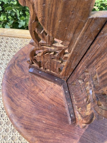 Vintage Carved Wood Table + Base India Small Ornate Floral 13” Tall 11.5” Wide - Picture 8 of 9