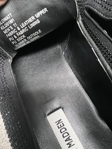 Steve Madden Mens Kilowatt Loafers Shoes Sz 11 Black Rhinestones Fabric Leather - Picture 7 of 8