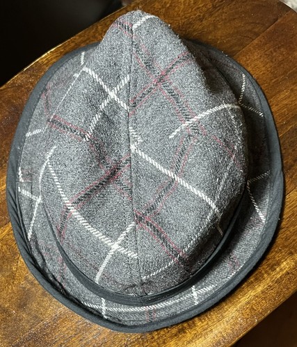 Ben Sherman Fedora Wool Blend Plaid Hat Logo Gray Lined Mens Size S - Picture 4 of 8