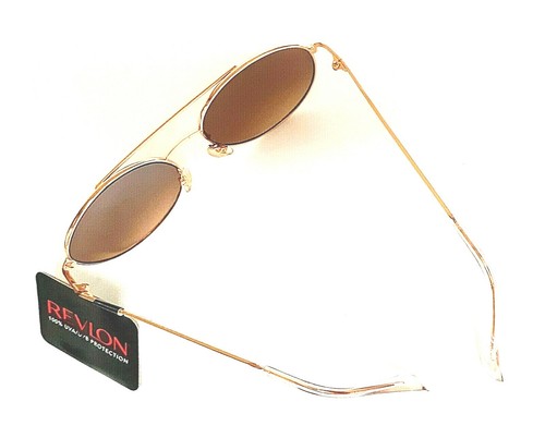 REVLON Aviator Sunglasses 100% UVA/UVB Protection ROSE GOLD Brown Lenses - NEW! - Picture 6 of 8