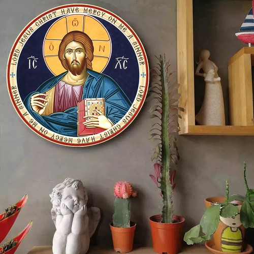 30cm Metal Wall Plaque Orthodox Holy Icon Jesus Christ Pantocrator Hanging Sign - Picture 2 of 5
