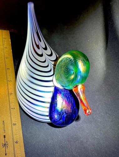 GRANDE De Colección VINES Pato SiGNED 10" Tirado Pluma Iridiscente ArT GLaSs AURENE 1994 - Imagen 3 de 13