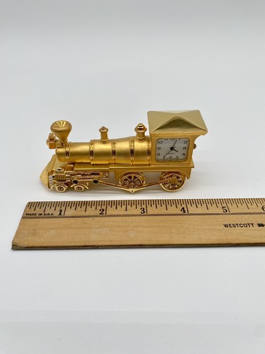 Miniature Quartz Clock Brass Gold Steam Train Engine Locomotive Untested - Picture 8 of 9