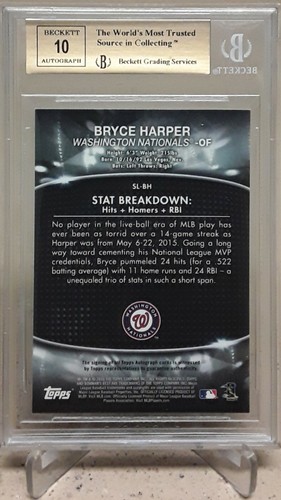 2016 Bowman's Best BRYCE HARPER Stat Lines Auto Refractor /50 BGS 9.5/10 - Picture 5 of 6