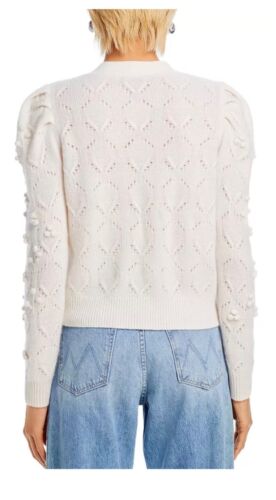 Luxuriöse 100 % Kaschmir Neuheit V-Ausschnitt Strickjacke Puffschulter von Aqua in Elfenbein L - Bild 3 von 6