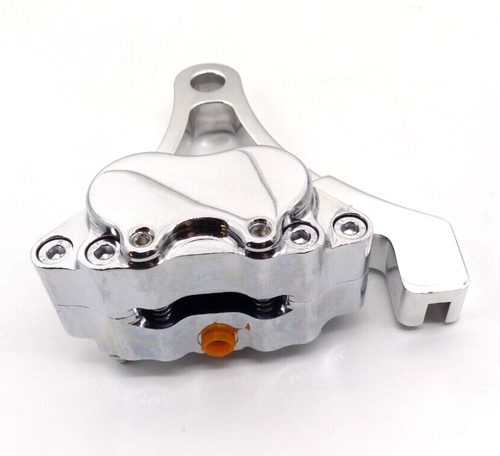 DNA 4-PISTON CHROME CUSTOM SOFTAIL REAR BRAKE CALIPER & POLISHED BRACKET - Picture 3 of 5