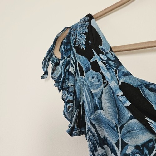 Vintage 90s Ruffle Fairycore Floral Dress Size S/M Cowl Neck Asymmetrical Hem - Picture 6 of 6