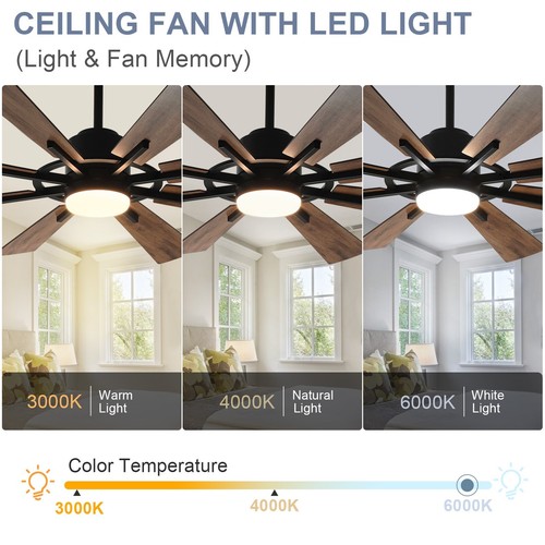 60"/72" Ceiling Fan with Lights and Remote Control 8 Blades 5 Speeds Reversible - Picture 3 of 31