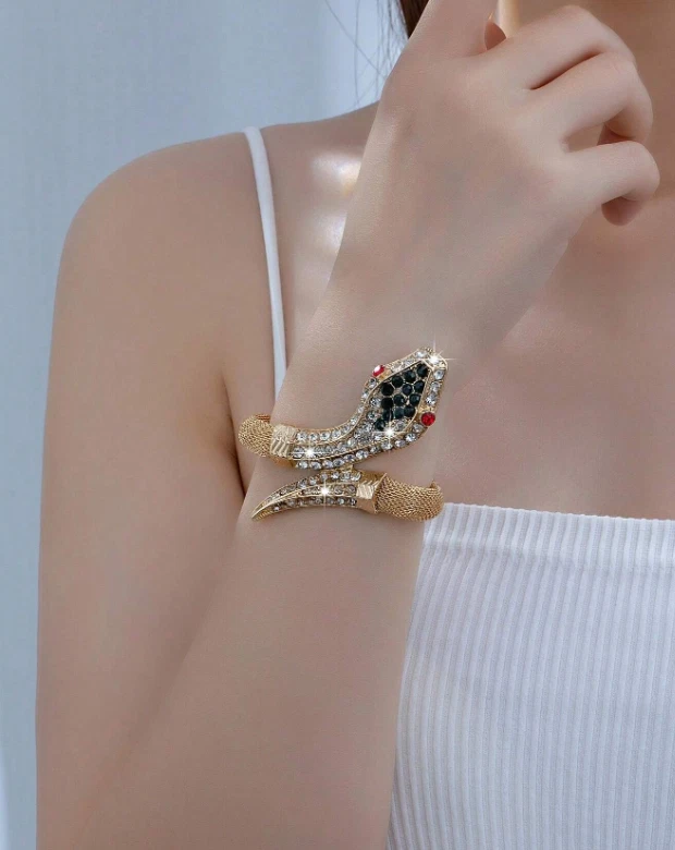 Bracciale Rigido A Serpente In Argento, Vintage, Regolabile, Fatto A Mano, Per Donne E Ragazze - 2