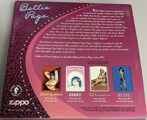 Zippo 1998 Bettie Page Cleopatra Series 1 Pin Up Girl Feuerzeug Sealed in Box A175 - Bild 8 von 8