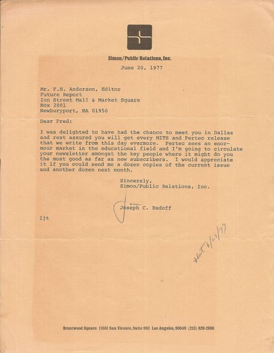 ITHistory (1977) MITS PERTEC PR Intro (SImon Public Relations) Rare Letter