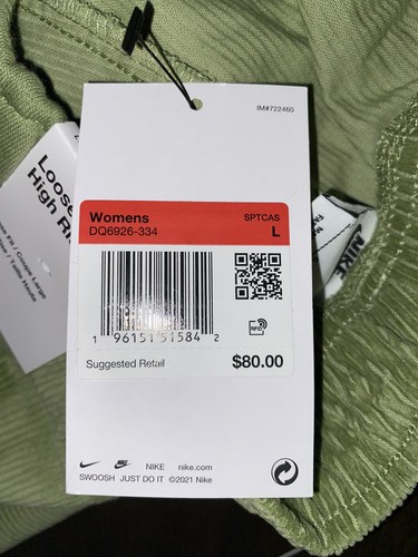 Nike Air Loose Fit High Rise Pants Size Large Women Green Corduroy - Picture 5 of 7