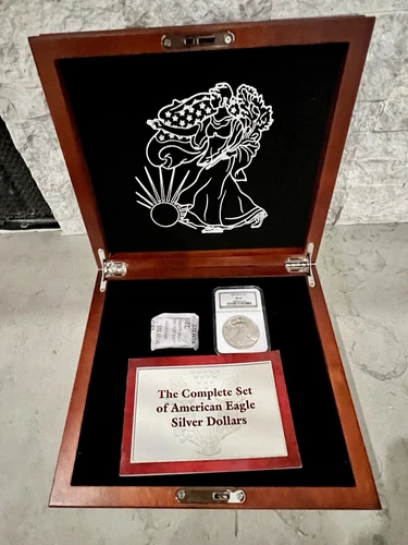 1990 Silver American Eagle $1 NGC MS69 W/ Wood Collectors Box. You Complete,read