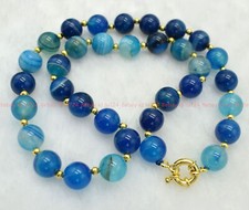 Natural 12mm Blue Striped Agate Round Gemstone Beads Necklace 14-36" AAA