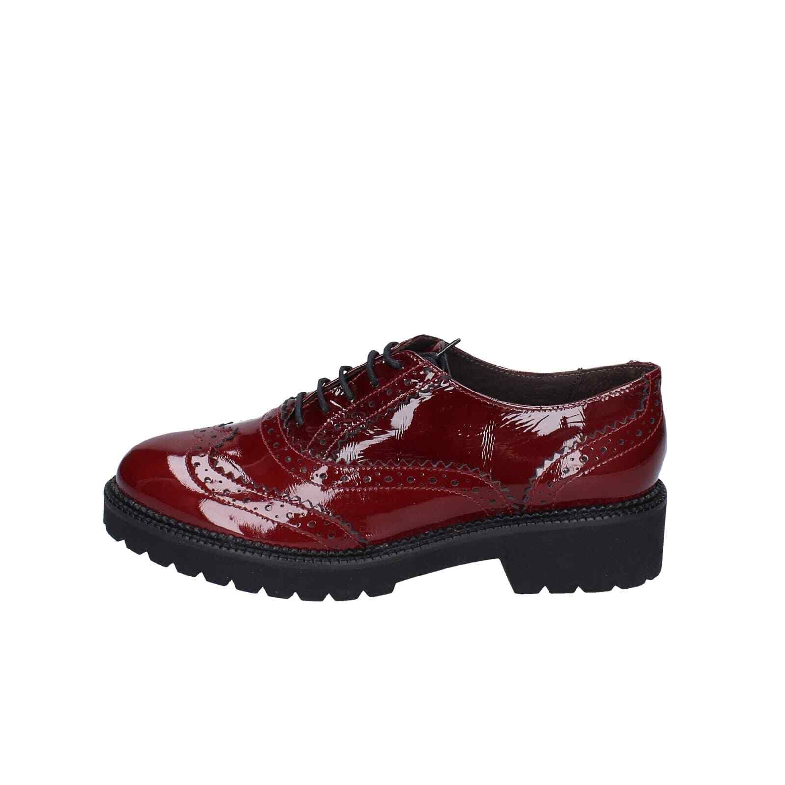 EY237 MADE IN ITALY Shoes Women Burgundy Elegant Patent Leather Round Toe No Dr - Picture 2 of 5