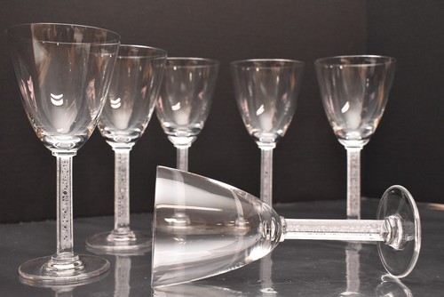 SET 6 LALIQUE Crystal Glass PHALSBOURG ART DECO Claret Wine Glasses Frosted Stem - Picture 8 of 14