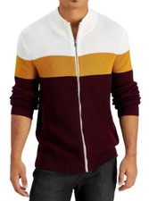 INC INTERNATIONAL CONCEPTS Port Red Gold White Full Zip Sweater NEW MSRP 70 2XL