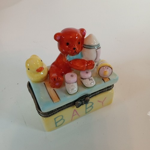 Porcelain Hinged Trinket Box Toy Chest Teddy Bear Baby Duck Shoes New NOS NIP - Picture 8 of 10