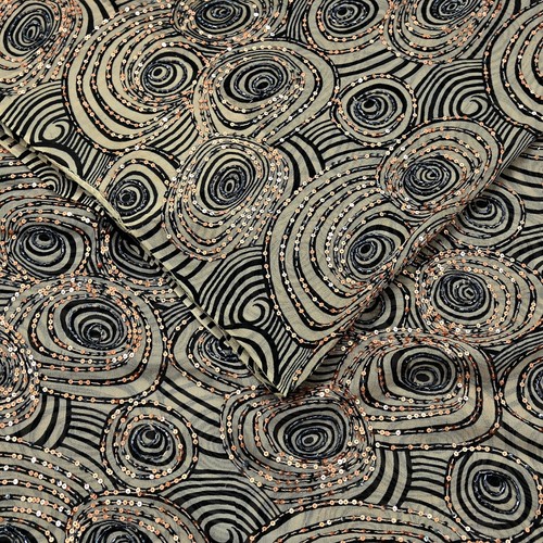 Vintage Heavy Sari Beige Pure Georgette Silk Hand Beaded Sarees Craft Fabric 5Yd - Picture 20 of 24