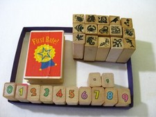 Lot 28 Wooden Rubber Stamps for Teachers Numbers Animals First Rate Award