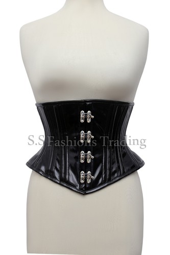 Underbust PVC Waspie Corset Double Steel Boned Heavy Duty Black PVC Corset - Picture 9 of 9