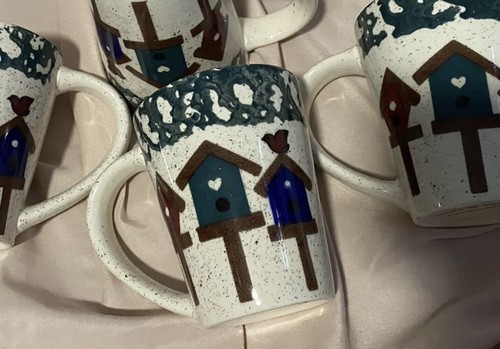 Vintage Stoneware Coffee Mugs 3 Bird Houses - Picture 3 of 5