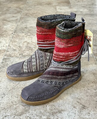 Toms Mixed Grey & Red Woven Nepal Boots Women's Size 7 NEW WITH TAGS