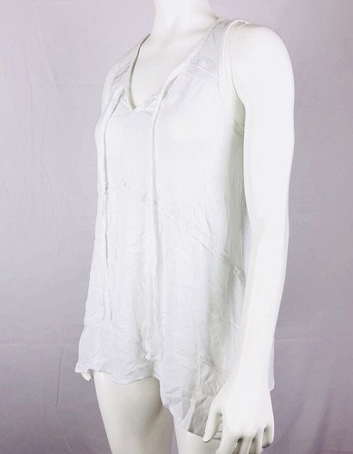 Stoosh Women's Sleeveless Top Size S White Lace Panel Asymmetrical Front Tie - Picture 4 of 9