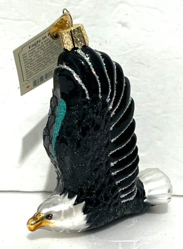 Ornamento de vidrio Old World Majestic EAGLE IN FLIGHT negro, brillo 2019 nuevo con etiquetas - Imagen 3 de 6