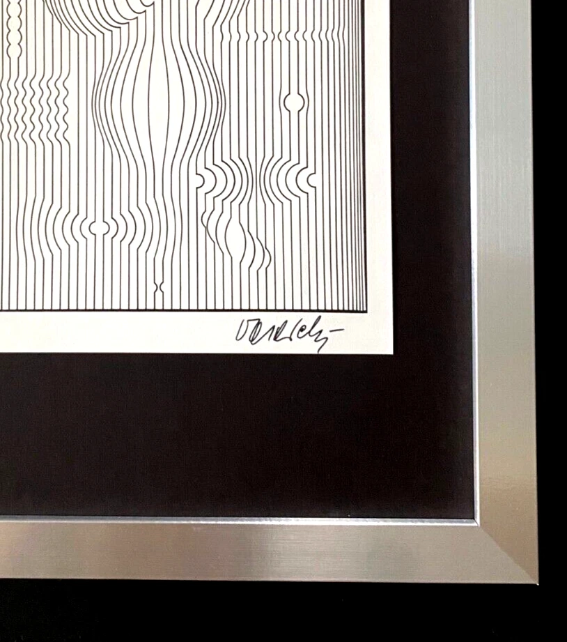   🔥IMPRESSÃO VITOR VASARELY DE 1970 ASSINADA GEOMÉTRICA ABSTRATA NOVA MOLDURA 14x11 polegadas - Imagem 3 de 4