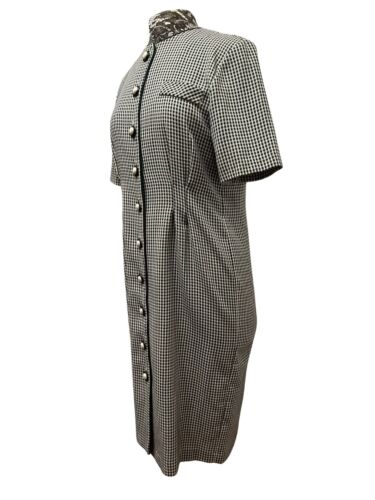 Vintage 90s Midi Dress Green White Gingham Sheath Pearl Buttons Short Sleeve 8 - Picture 3 of 16