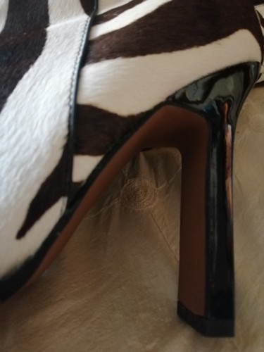 NEW WITH BOX, ZEBRA PRINT HIGH HEELED BOOTS SIZE 3, RIVER ISLAND COW HIDE - Picture 10 of 12