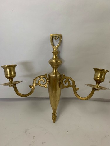 Vintage Pair of Brass Wall Mount Double Candle Stick Scones Candlesticks - Picture 4 of 5