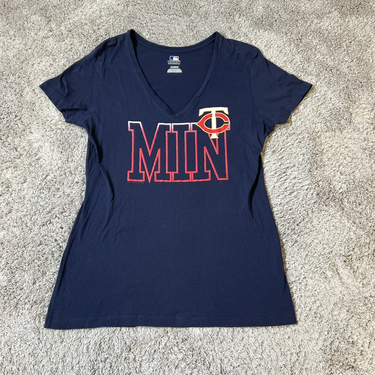 Minnesota Twins Womens T-Shirt XL Blue Short Sleeve V-Neck Graphic Cotton  MLB