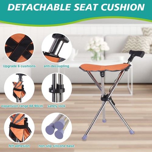 Bastón Plegable Asiento Aluminio Bastón Silla Taburete para Seniors, 150kg Carga - Imagen 12 de 23