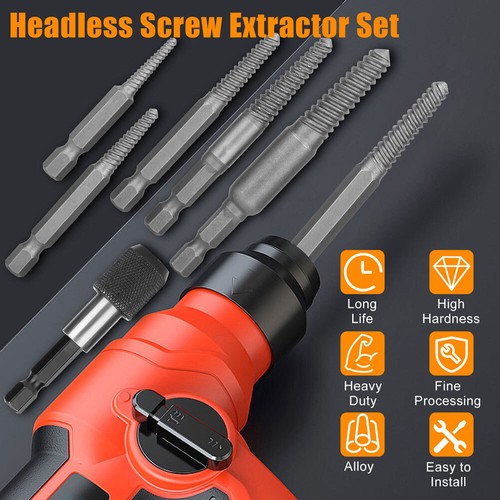 Damaged Screw Extractor Speed Out Drill Bits 6 PCS Tool Set Broken Bolt Remover - Picture 2 of 12