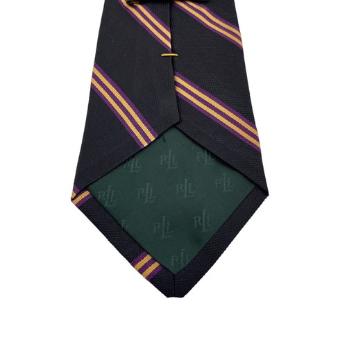Lauren Ralph Lauren Black / Purple / Yellow Striped 100% Silk Tie ~ Green Label - Picture 3 of 5