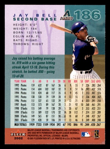2002 Ultra  #186 Jay Bell Arizona Diamondbacks - Picture 2 of 2