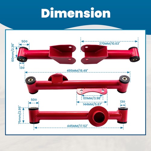 Upper & Lower Rear Tubular Control Arms w/ Bushings For Ford Mustang 79-04 Red - Picture 4 of 12