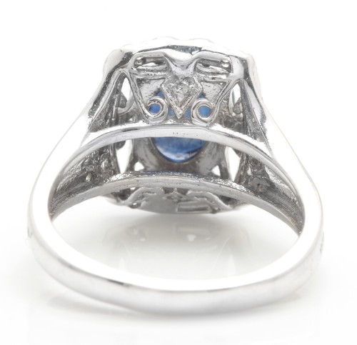 1.70 Ct Natural Blue Sapphire and Diamonds in 14K Solid White Gold Women Ring - Picture 5 of 6