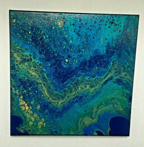 Acrylic Fluid Art Pour Painting Flow Art 12" x 12" Canvas Abstract Modern Art - Picture 3 of 4