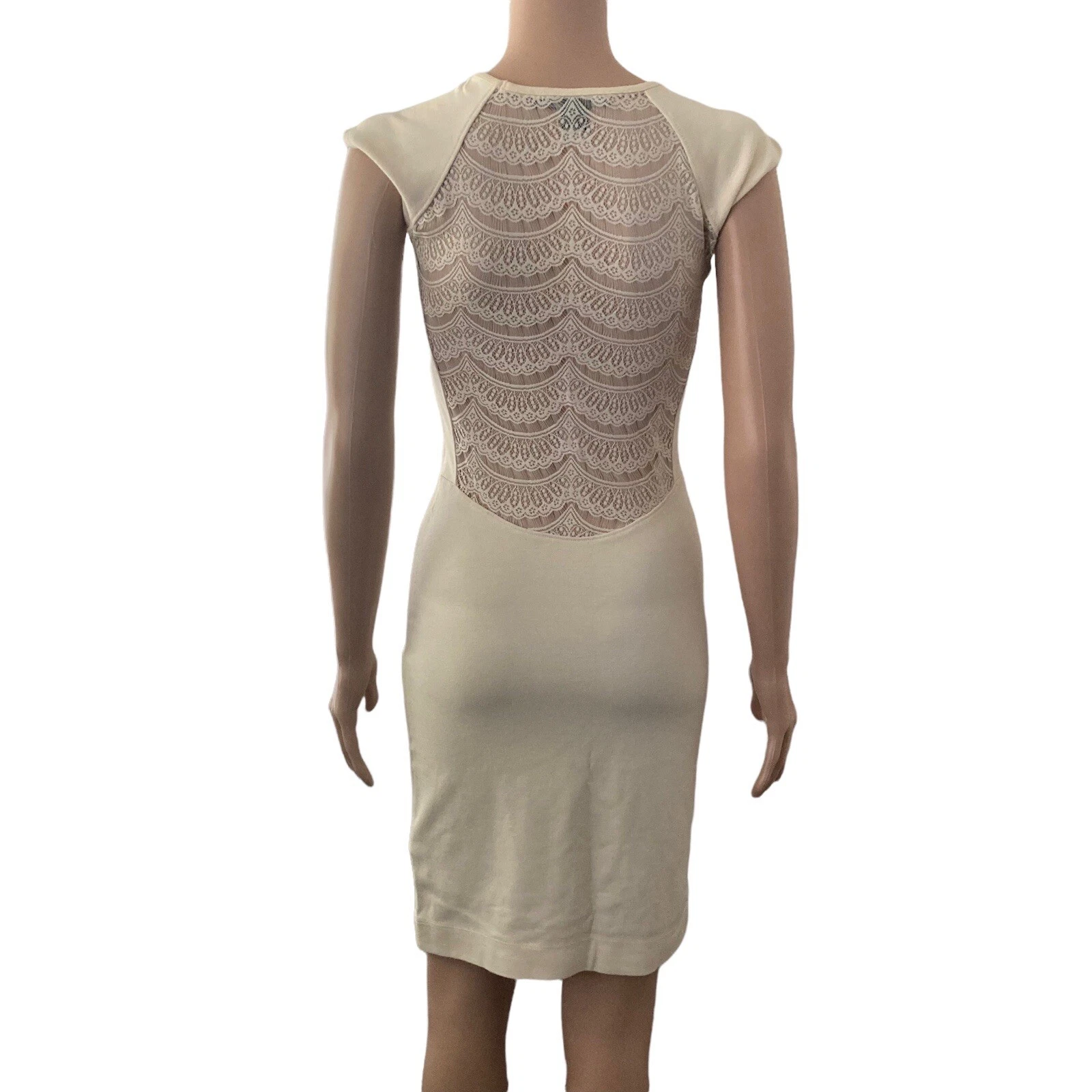 OFF WHITE Abito donna French Connection 8 pizzo schiena scoperta bianco lunghezza ginocchio elasticizzato